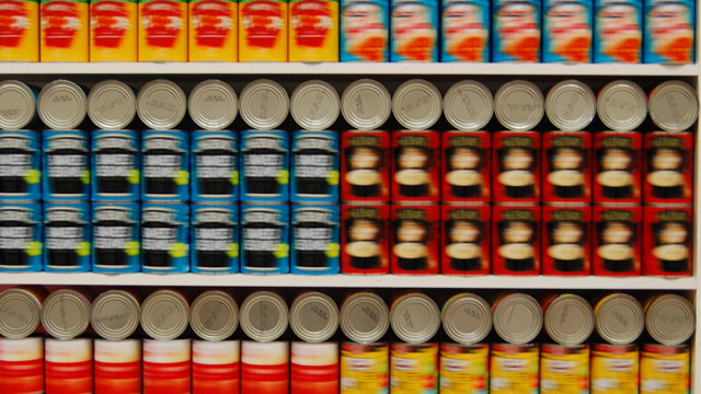 cans of food with blurred labels